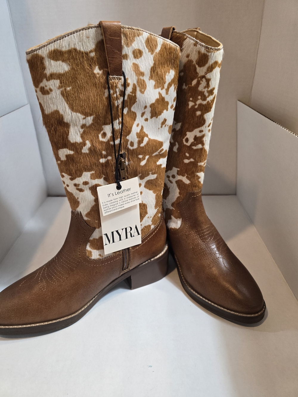 Myra Bag Brown and White Cowhide Western Boots for